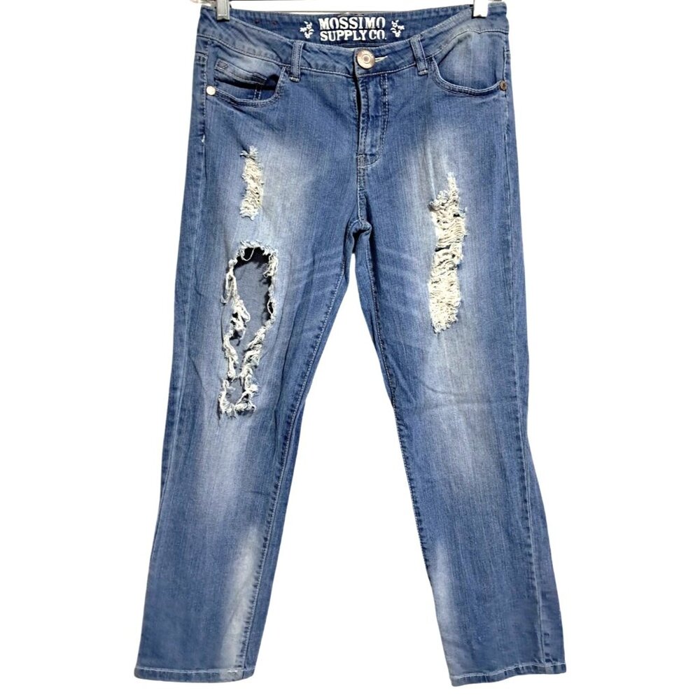Mossimo Supply Co Jeans Womens Size 9 Distressed Trashed Ankle Crop Blue 99% Cot